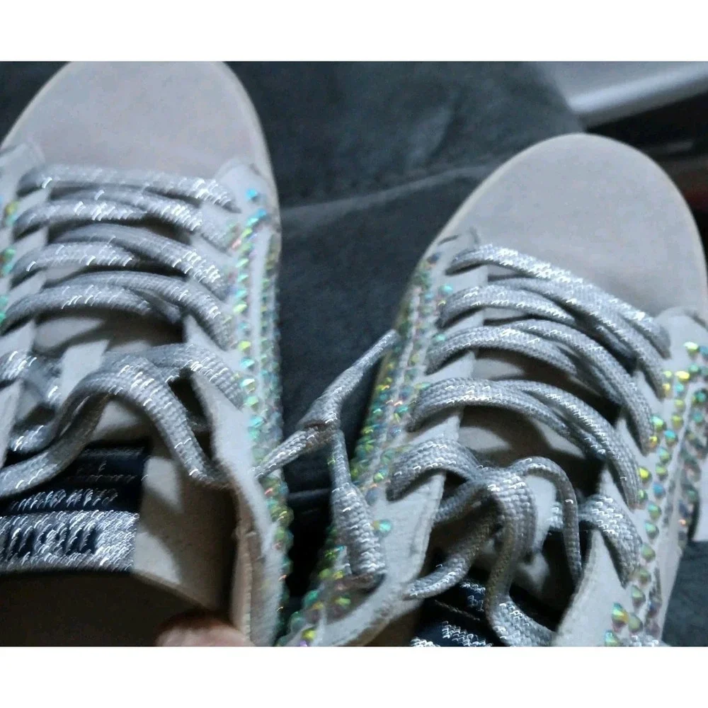 Mi.iM Women's Fashion Gray Rhinestone Sneakers Shoes Sparkle Blue Green EUC